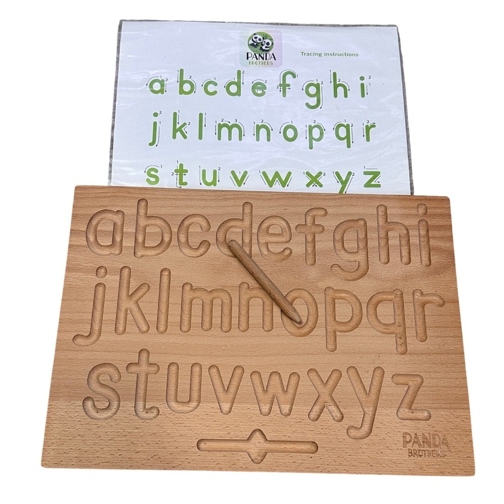 Panda Brothers Wooden Alphabet Tracing Board Double Sided Montessori Toy Stylus